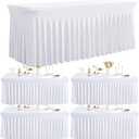 Outpain White Spandex Table Clothes for 8 Foot Rectangle Tables-4Pack 8FT Spandex Fitted Table Cover, Wrinkle Free