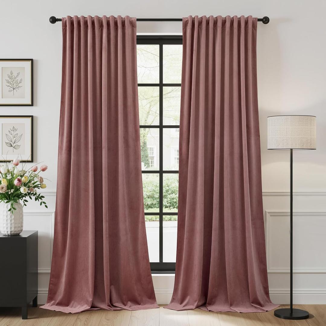 StangH Velvet Curtains for Living Room 90 inches Long Dusty Rose Pink Curtains, Luxury Privacy Thermal Insulated Window Panels for Bedroom/Office/Kids, W52 x L90, 2 Panels