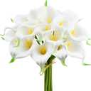 Mandy's PU White Calla Lily Artificial Flowers 20 Stems 13.5in Faux Realistic Centerpiece DIY Bridal Bouquet Home Dcor