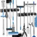 AceMining Broom Holder Wall Mounted, 2 Pack 5 Holders and 6 Hooks Mop Holder, ABS Plastic Brush Holder, Thick and Durable Mop and Broom Holder, Broom Storage, Broom Hook, Mop Wall Holder Black