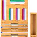 Calmbee 9 IN 1 Storage Bag Organizer for Kitchen Drawer, Bamboo Foil and Plastic Wrap with Cutter, Organizers Compatible Gallon, Quart, Sandwich Snack Size