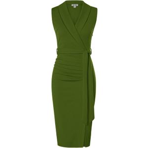 GRACE KARIN Women's Wear to Work Sleeveless Ruched Bodycon Office Pencil Midi Dresses with Belt (14, Olive Green)