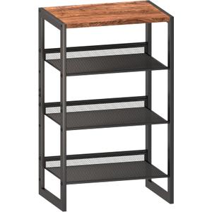 Narrow 4-Tier Shoe Rack, Slim Space-Saving Shelf with Decorative Wood Top & Steel Mesh, Entryway/Closet/Dorm Organizer, 16.5x11.8x27.9 Inches