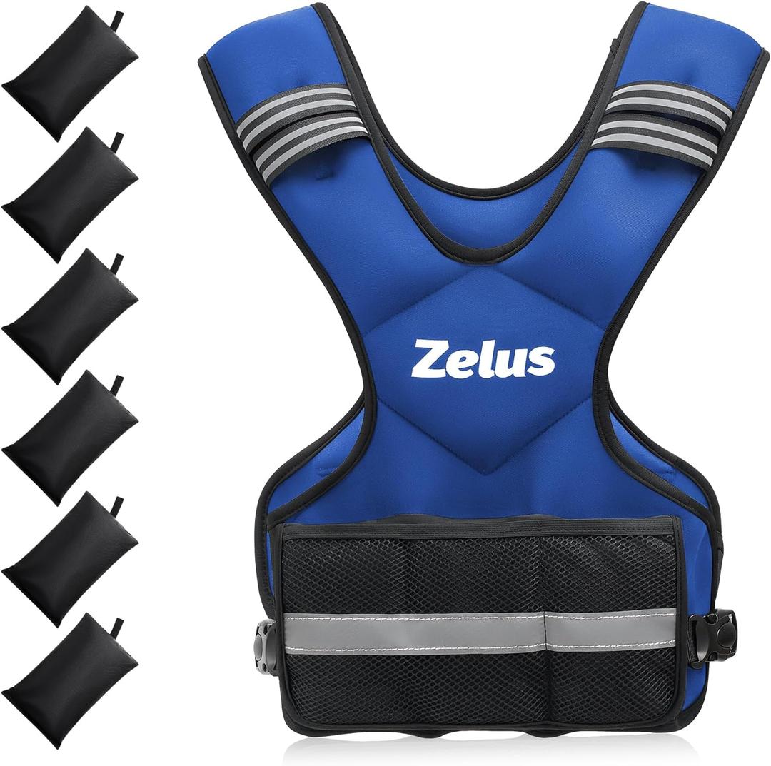 ZELUS Weighted Vest for Men and Women | 4-10lb/11-20lb/20-32lb Vest with 6 Ironsand Weights for Home Workouts | Adjustable Body Weight Vest Exercise Set for Cardio and Strength Training (Blue)