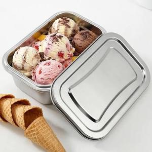 2 Pack Reusable Ice Cream Storage Containers for Freezer with Lids Stainless Steel Freezer Box Ice Cream Tub, Was used