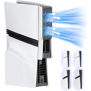 Auto Cooling Fan for P S5 Slim/Pro Console, Silent P5 Accessories Cooling System with Adjustable Speed, Efficient Plug-in P S5 Fan Cooling Fan for PlayStation DISC&Digital, Not for Original P5, White