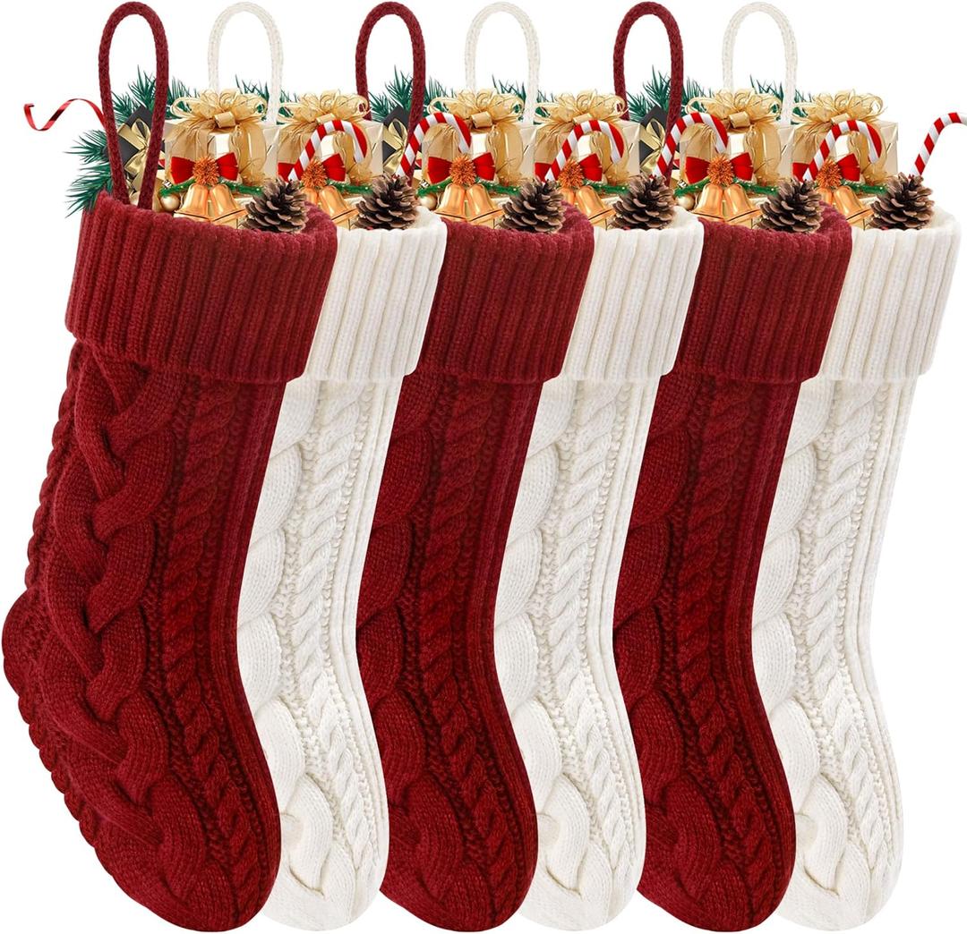 Christmas Stockings 6 Pack 18 Inches Large Size Knitted Stocking Christmas Decorations for Family Holiday Party Decor 