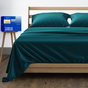 THREAD SPREAD 100% Egyptian Cotton Queen Size Sheets - 1000 High Thread Count, 4 PC Luxury Hotel Sheets, 16" Deep Pocket Sateen Weave Soft Cooling Bedding Sets - Teal
