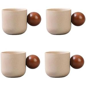 SYJAN HOME Ceramic Espresso Cups Set of 3,Small Coffee Mugs,Expresso Shot Cups,4 oz Porcelain Demitasse Cups,Perfect for Espresso Machine and Coffee Maker (Natural Beige, S + Round Handle) (One Of The Cups Has A Broken Handle)
