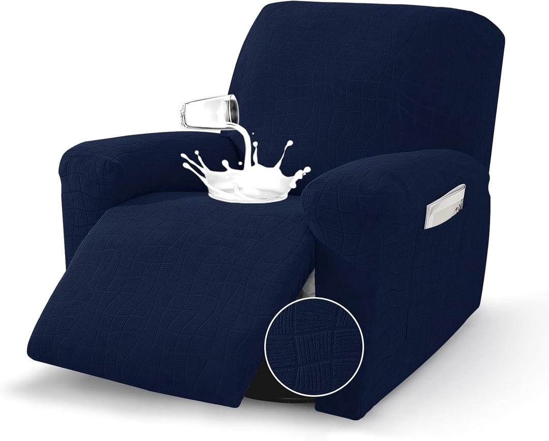 MAXIJIN Waterproof Recliner Chair Covers 3 Pieces Recliner Cover That Stay in Place, Washable Lazy Boy Recliner Slipcovers with Pockets Reclining Protector for Pet, Kids (Navy Blue, Recliner)