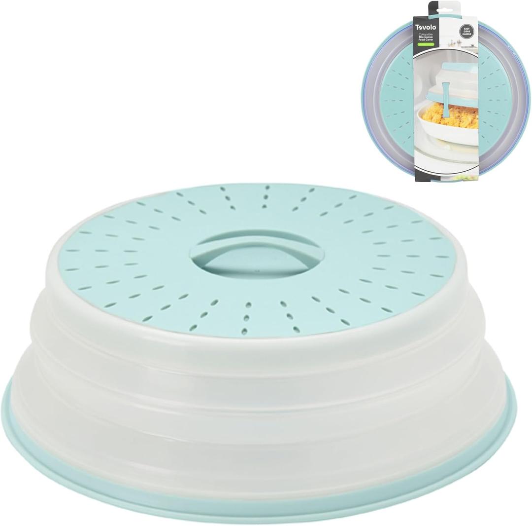 Tovolo Microwave Splatter Cover for Food Medium Blue Haze Dishwasher Safe, Collapsible Reusable Cover for Food in Microwave Uses BPA Free Safe Silicone, 10 Inch Vented Microwave Cover