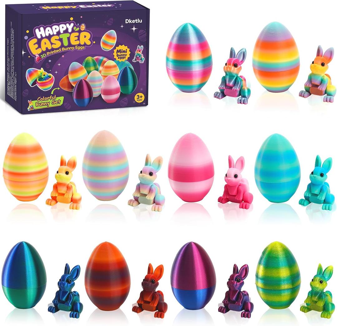 Easter Eggs, Colorful 3D Printed Bunny Eggs Fillers Toys, Suitable for Easter Basket Stuffers, Party Favors, Kids Gifts, Egg Hunts and Desktop Decor