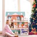 ROBUD Wooden Dollhouse for Kids Girls, Toy Gift for 3 4 5 6 Years Old, with Furniture