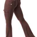 YEOREO CoreFlex Women Workout Flare Leggings with Pockets Hidden Scrunch High Waisted Cargo Gym Yoga No Front Seam Leggings (Large, Chocolate)