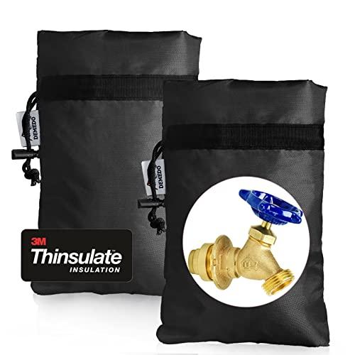 Enlarge Outdoor Faucet Cover for Winter Freeze Protection, 3M Thinsulate, 10”H x 6.3”W Hose Bib Covers for Wall Taps Outside, Waterproof & Frost Free Insulated Spigot Cover, 2 Pcs Faucet Socks - Black