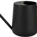 Indoor Watering Can with Long Spout, 34oz Capacity, Black Metal with Wood Handle (Black-Z1)