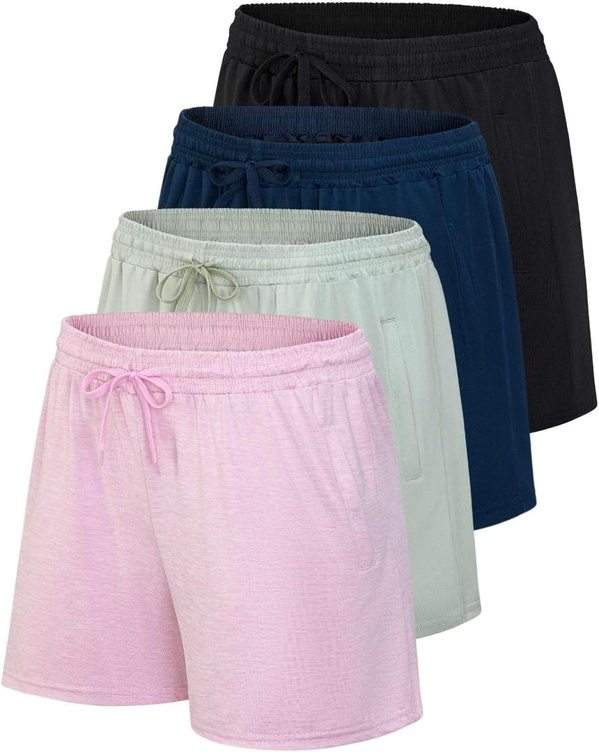 Real Essentials 4 Pack: Womens Athletic Dry-Fit Lounge Shorts with Zipper Pockets (Large) Real Essentials 4 Pack: Womens Athletic Dry-Fit Lounge Shorts with Zipper Pockets (Large)