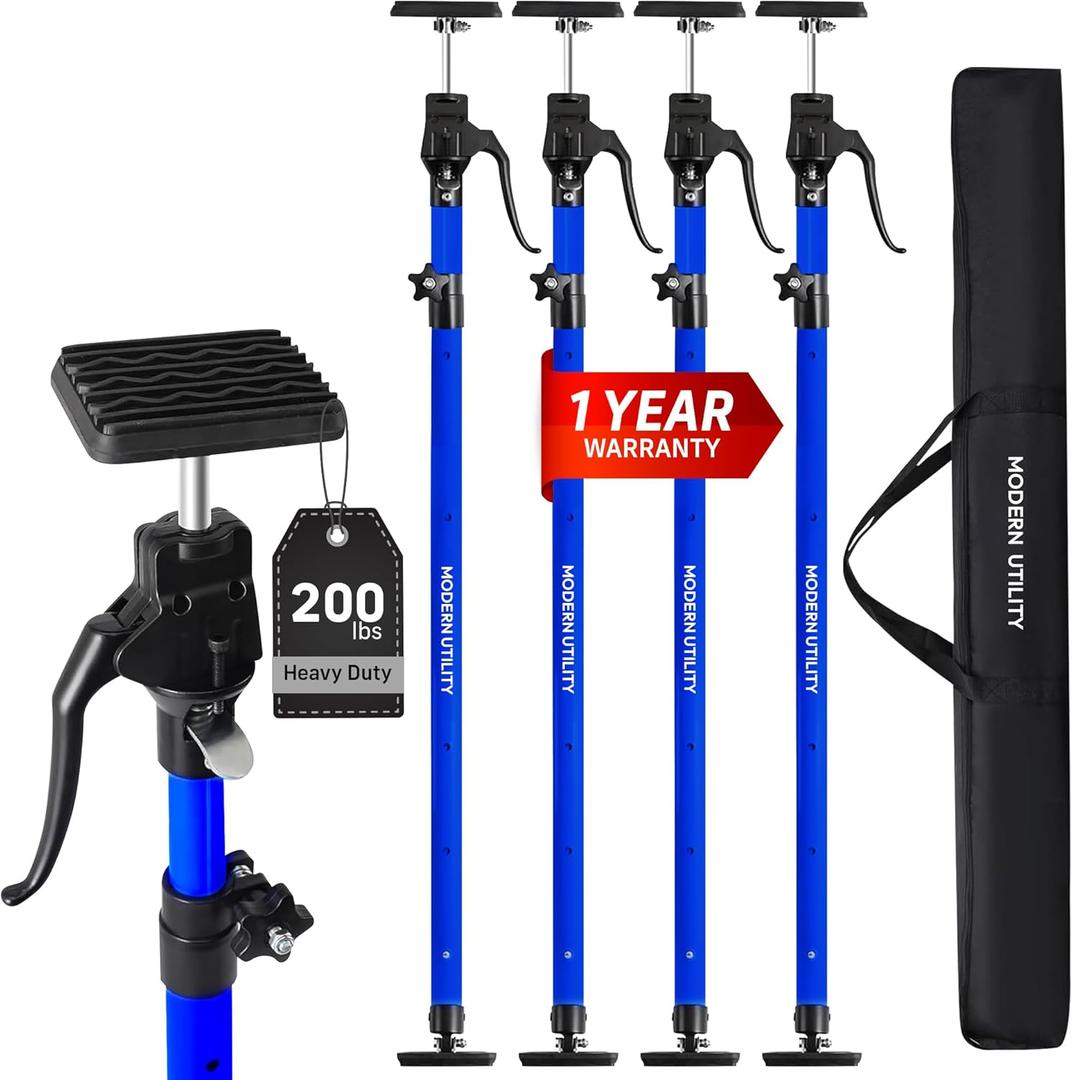Adjustable Cabinet Jacks for Installing Cabinets (45.3-114.2 Inches 4 Pack) Heavy Duty 200 lb Metal Quick Support Rod & Third Hand Support System with Swivel Non-Slip Pads for Drywall and Ceilings.