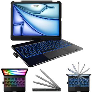 typecase Touch Keyboard Case for iPad Air 11-inch (M3 2025 / M2 2024)& iPad Pro 11(4th/3rd/2nd/1st Gen):Multi-Touch Trackpad & 11 Colors Backlight&360Rotatable,Thin & Light for iPad Air 5/4 Gen,Black
