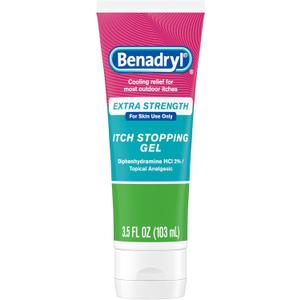 Benadryl Extra Strength Anti Itch Relief Gel, 2% Diphenhydramine HCl, Relief from Insect Bites, Sunburn & More, Great for Camping Essentials, 3.5 fl oz