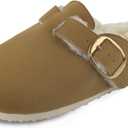 Sweechee Women's Cork Footbed Clogs with Soft Fur Lining, Comfortable Shearling Slippers Women's for Winter (7-8, Honey Camel)