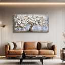 Canvas Wall Art for Living Room Wall Decor for Bedroom Office Wall Decoration Gold Accent White Flower Tree Landscape Painting Wood Frame Artwork Room Aesthetic Home Decor 20x40 in