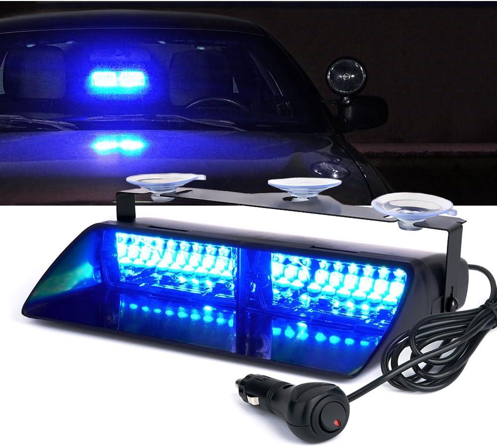 Xprite Blue LED Emergency Dash Strobe Light, Interior Windshield Safety Warning Police Lights w/Suction Cups, 12V Windshield Visor Light Bar for Police Law Enforcement Firefighter POV Vehicles Trucks
