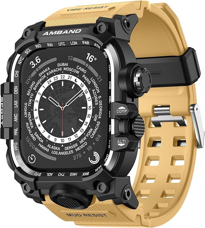 amBand Rugged Case with Band for Apple Watch 45mm, Compatible with Apple Watch (iWatch) Series 9/8/7, Military Grade Shockproof Bumper Cover, Tactical Band for Men amBand Rugged Case with Band for Apple Watch 45mm, Compatible with Apple Watch (iWatch) Series 9/8/7, Military Grade Shockproof Bumper Cover, Tactical Band for Men