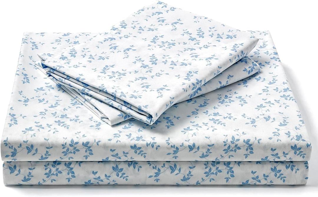 FreshCulture Floral Bed Sheets - Ultra Soft Queen Sheet Set - Brushed Microfiber Blue Floral Sheets - Deep Pockets up to 16" - Easy Care - Hotel Luxury 4 Piece Flower Printed Sheets Queen, Lille