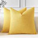 OTOSTAR Pack of 2 Throw Pillow Covers 18x18 Inch Linen Yellow Pillowcases Farmhouse Decorative Solid Pillow Covers 45x45 cm Square Cushion Case for Home Decor Sofa Couch Bed (Yellow)