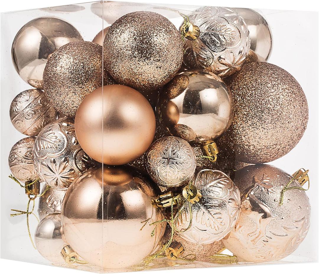 Christmas Ornaments for Xmas Trees,Champagne Shatterproof Christmas Ball Ornaments (32 pcs)