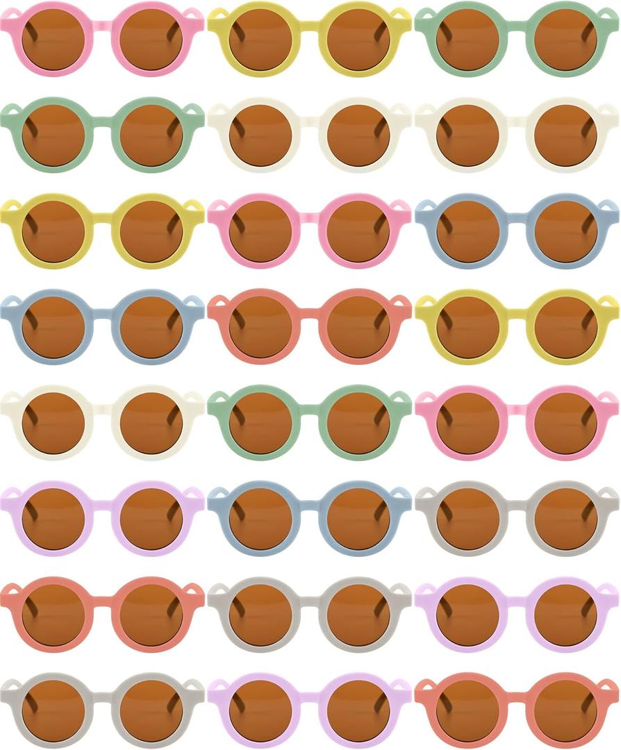 Flutesan 24 Pairs Kid Round Sunglasses Cute Retro Circle Sunglasses for Kids Girls Toddler Baby Boy Outdoor UV, Age 3 to 10 (Fresh Colors)