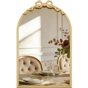 Large Arched Gold Bow Mirror, 36"x24" Vintage Arch Metal Frame Mirror