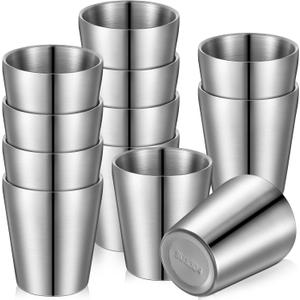 Amyhill 12 Pieces Stainless Steel Cups Double Wall Tumbler Glasses Stackable Metal Drinking Cups Insulated Drinking Glasses Reusable Camping Mugs for Home Camping RV BBQ Office Party(Silver,5.9 oz)