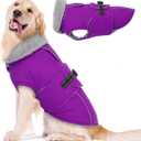 Lelepet Warm Dog Winter Coats for Large Dogs Waterproof Dog Jacket Reflective Pet Fleece Vest Windproof Cold Weather Coats with Adjustable Buckle & Leash Hole, Purple, XXL (2XL)