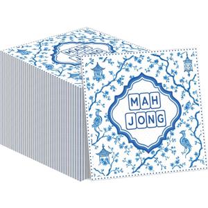 Gueevin 80 Pcs Mahjong Napkins Cocktail Paper 6.5 x 6.5 Inches Mahjong Party Supplies Decorations Accessories Gifts for Casual Gatherings Game Nights Bridal Showers Birthday Christmas Party(Blue)