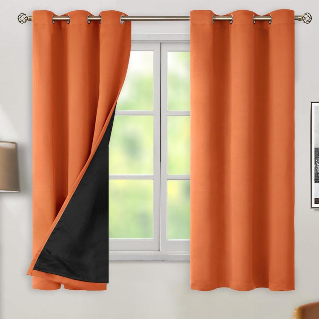 BGment Thermal Insulated 100% Blackout Curtains 63 Inch Length 2 Panels, Total Light Blocking Curtains for Bedroom, Grommet Window Drapes with Thick Black Liner, 42 Inch Wide Each Panel, Burnt Orange