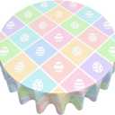 Easter Tablecloth Round 60 Inch,Colorful Spring Plaid Easter Egg Table Cloth Water Resistant Washable Polyester Table Cover for Kitchen Dining Table Easter Party Decorations