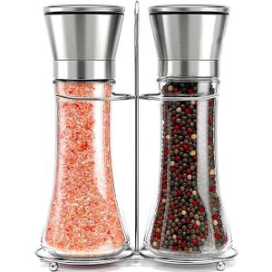 Willow & Everett Salt & Pepper Grinder Set with Stand - Stainless Steel Manual Mills & Holder with Adjustable Coarseness, Refillable Design for Peppercorns & Rock Salt Sold Separately (2 Count (Pack of 1)
