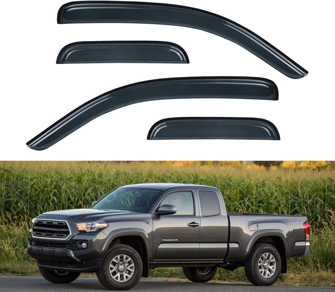 Original 4pcs Rain Guards Set, Outside Mount Window Deflectors, Good Looking Side Window Visors Compatible with 2005-2015 Toyota Tacoma Extended Cab (Access Cab) Pickup |TY4P07|