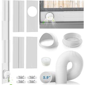 Insputer Portable AC Window Vent Kit with 5.9" Exhaust Hose & Coupler, Adjustable Air Conditioner Window Seal Kit for Sliding Vertical/Horizontal Windows (4 Pcs)