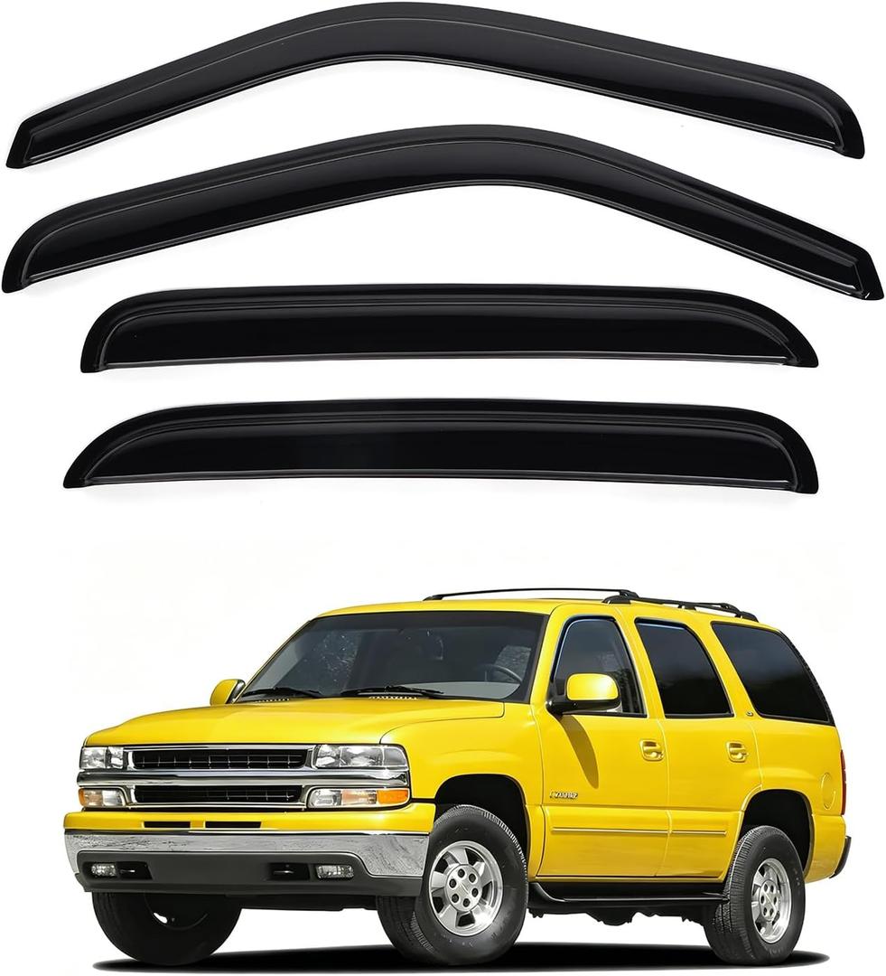Tahoe Rain Guards - Window Visors for 2000-2006 Chevrolet Tahoe & GMC Yukon SLT SLE Denali/2002-2006 Cadillac Escalade, Out-Channel Side Window Rain Guards for Tahoe Accessories, 4PCS, Black