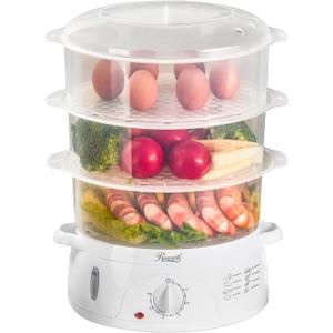 Rosewill Electric Food Steamer with 3 Tiers BPA-Free Stackable, Dishwasher Safe Baskets, 800W with fast steam heating within 40s, Auto shut-off and 60-min timer, 9.5 Quarts Capacity - White
