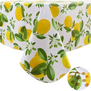 Pioggia Vinyl Tablecloth with Flannel Backed Waterproof Oil-Proof PVC Table Cloth Wipeable Spill-Proof Plastic Table Cover for Indoor and Outdoor(Lemon, 60 x 102 Inch Rectangle)