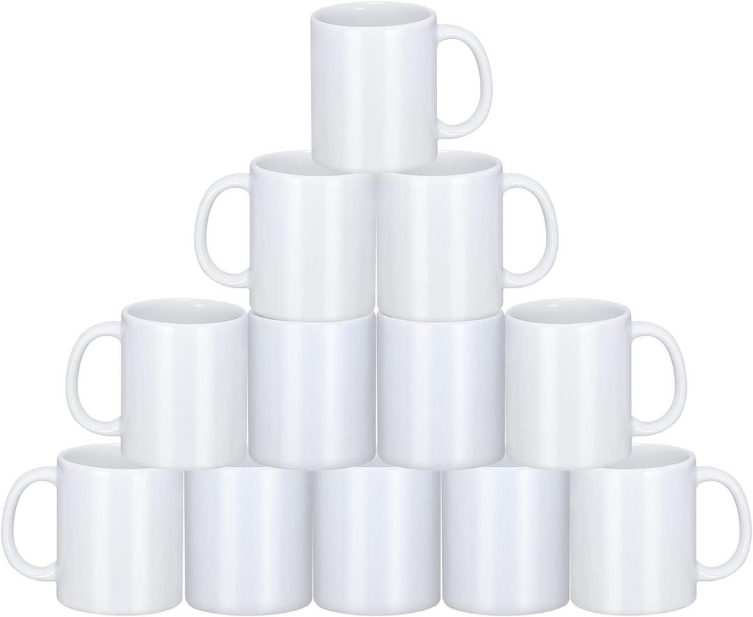 Sublimation Mugs, 12 Pcs Coffee Mugs Blank White Ceramic Coffee Mug Set Sublimation Cups 11 oz Christmas Coffee Mug for Hot Chocolate Latte Tea Milk DIY Products