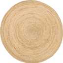 HOMEMONDE Handwoven Jute Area Rug - 4 feet Round Natural Yarn Loom Braided Rug - Eco-Friendly Boho Farmhouse Reversible Design for Bedroom, Living Room, and Kitchen (Natural) (4' (Round))