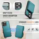 Compatible with Magsafe for iPhone 16 Pro Max Wallet Case Magnetic Card Holder, RFID Blocking 2 in 1 Detachable Kickstand Shockproof Case for Women Men, Bluish Green