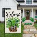 CROWNED BEAUTY St Patricks Day Garden Flag Shamrocks Clover Basket 12x18 Inch Double Sided Green Holiday Decoration for Outdoor Lawn Yard CF1932-12
