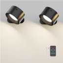 2PACK Romote LED Wall Sconce - Rechargeable Wall Light, 3 Colors & 3 Brightness Levels, 360 Magnetic Rotating Head, Bedside Reading Lamp, Easy Install Battery Operated Wall Lamp Black