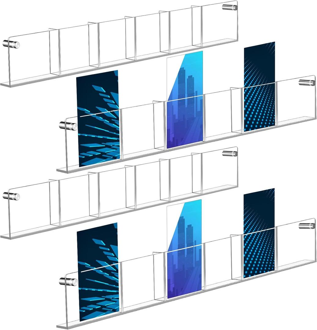 4 Pack Acrylic Brochure Holder Wall Mount 6 Pockets Brochure Holder Wall Mount Magazine Rack Clear Bookshelf Literature Storage Rack Pamphlet Display for Waiting, Living Room, Office Pamphlet Display